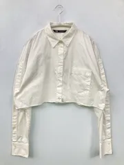 ZARA ザラ シャツ/ブラウス USA L ホワイト 無地 ショート丈 長袖 レギュラーカラー