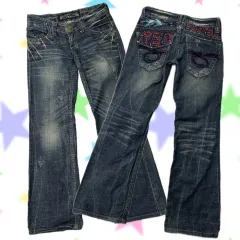 日本ヴィンテージ Y2K レッドペッパー ウォッシュ インディゴデニム セミ レトロ ローライズブーツカット ジーンズ