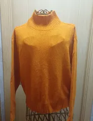カシミア100% オレンジ タートルネック ニット S size