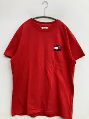 TOMMY JEANS トミージーンズ Tシャツ/カットソー L レッド 無地 ワンポイント ブランドロゴ ミドル丈 半袖 クルーネック(丸首)