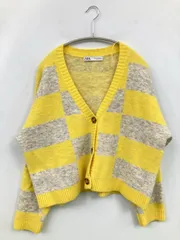 ZARA ザラ カーディガン/ボレロ USA M イエロー ウール・ニット ナイロン カシミヤ チェック柄 ショート丈 長袖