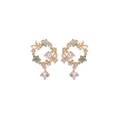 【新品】 CHERRY Knot フラワーイヤリング ピアス パール 蝶 ピンクゴールド 花 桜 さくら 人気 ジルコン 女性 誕生日プレゼント 記念日 (ノンホールピアス（ブルー）) 0