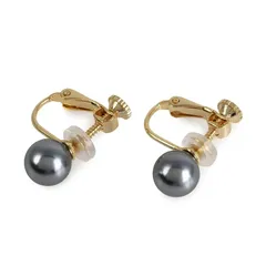 【新品】 [クレインズコレクション] 日本製 磨き貝パール イヤリング 選べるカラー 天然 花珠級 真珠 シリコンパッド ケース付 ロゴ入りミニ巾着 5年 冠婚葬祭 (グレー×ゴールド, E10mm) 1