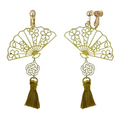 【新品】 [ジュエリーショップエム] レディース イヤリング ねじばね式 和柄 桜 アクセサリー 金属アレルギー対応 日本製 水引 タッセル ゴールド acc26 E 扇子 GxG