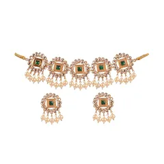 【新品】 試金石「現代的なクンダンコレクション」インドのボリウッドレプリカ魅惑的なクンダンルックフェイクエメラルドマウガルデザイナージュエリーネックレスレディース女性のためのゴールドトーンに設定 1