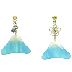 【新品】 [ジュエリーショップエム] レディース イヤリング ノンホール 樹脂 富士山 桜 和柄 アシンメトリー 金属アレルギー対応 モチーフ アクリル ゴールド 水色 日本製 acc27 E G 0