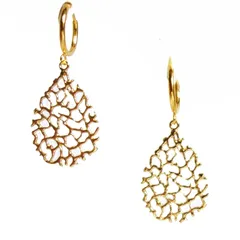 【新品】 透かし 模様 の 木の葉 18kメッキ ステンレス フープイヤリング