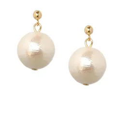 【新品】 [スズメの国 装身具]イヤリング ノンホールピアス コットンパール 12ｍｍ 大粒 揺れる 軽い かわいい 結婚式 披露宴 クリスマス レディース (ゴールドカラー) 1