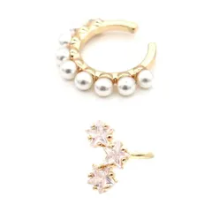 【新品】 miwaki イヤーカフ イヤリング ラインパール スター ストーン 2個セット レディース メンズ アクセサリー 日本製 金属アレルギー対応 ゴールド oec10