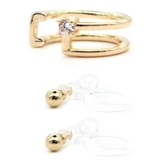 【新品】 miwaki イヤーカフ イヤリング ストーン メタルボール 2個セット レディース メンズ アクセサリー 日本製 金属アレルギー対応 ワンストーン ゴールド oec03-a