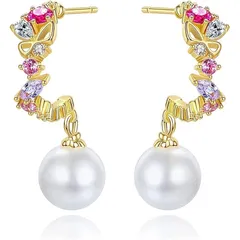 【新品】 Michooyel パール ピアス レディース イヤリング ダングルピアス金属アレルギー対応 誕生日可愛い 蝶々 キュービックジルコニア女性アクセサリー