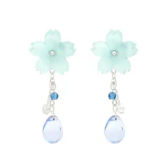 【新品】 イヤリング 桜 レディース 金属アレルギー対応 ゆれる 花 可愛い ノンホールピアス (ブルー) 1
