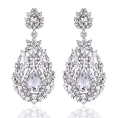 【新品】 Mecresh レディース クリスタル ウェディング シャンデリイヤリング シルバー ゴールド 花嫁 ブライドメイド 結婚式 パーティー クリスマスギフト (a-silver) 0