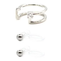 【新品】 miwaki イヤーカフ イヤリング ストーン メタルボール 2個セット レディース メンズ アクセサリー 日本製 金属アレルギー対応 ワンストーン シルバー oec03-a