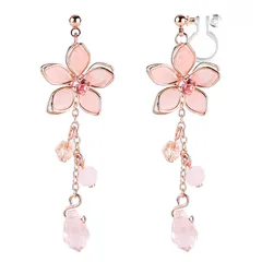 【新品】 Umiwe イヤリング レディース 人気 可愛い 和風 桜 花 揺れる 44x15mm 金属アレルギー対応 18ｋ メッキ ピンク金コーティング ノンホールピアス アクセサリー 誕生日 クリスマス バレンタインデー プレゼント ピンク 樹脂 イヤ 1