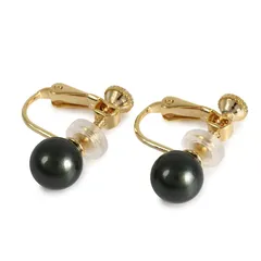 【新品】 [クレインズコレクション] 日本製 磨き貝パール イヤリング 選べるカラー 天然 花珠級 真珠 シリコンパッド ケース付 ロゴ入りミニ巾着 5年 冠婚葬祭 (ブラックグリーン×ゴールド, E10mm) 1