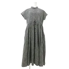 トゥービーバイアニエスベー To b. by agnes b. 小花柄 シャツ ワンピース 半袖 ロング リボン 36 黒 ブラック IBO82