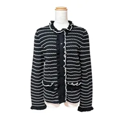 伊太利屋 イタリヤ GK ニットジャケット ブラック ホワイト ボーダー フリル 日本製 ITALIYA カーディガン 黒 白 サイズ11 レディース エレガント