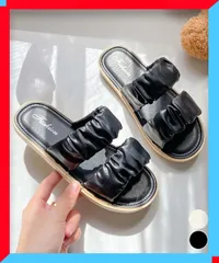 新品 スリッパサンダル レディース ギャザー リゾートサンダル ビーチサンダル サマーサンダル【送料無料】