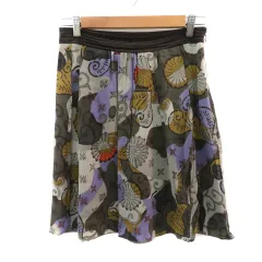 アルチザン ARTISAN フレアスカート ギャザースカート ひざ丈 花柄 シルク 9 マルチカラー グレー /YK2