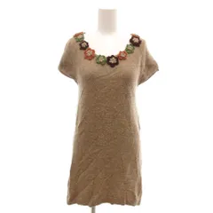 ホコモモラデシビラ Jocomomola de Sybilla ニットワンピース ミニ丈 ウール 40 茶 ブラウン 半袖 Uネック 花モチーフ /NL ■GY06