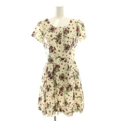 レストローズ L'EST ROSE 花柄 裾フリル ワンピース ミニ 半袖 2 ベージュ /AT ■OS