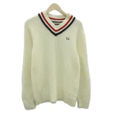 フレッドペリー FRED PERRY ニット セーター M オフホワイト Vネック 長袖 /HO43 ■ECD001