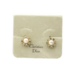 クリスチャンディオール Christian Dior イヤリング アクセサリー クリップ式 両耳用 リアルパール 真珠 6mm ラインストーン ロゴ ゴールド色 ■GY18 /MQ ■OH