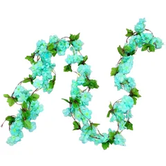 AhhYouMe 造花 フェイクフラワー 桜 ガーランド 吊り下げ 垂れ下がりタイプ インテリア ディスプレイ 店舗 季節装飾 ブルー 2本 [ブルー] [2]