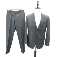 ジェイプレス J.PRESS スーツ セットアップ 上下 A4 グレー グレンチェック柄 テーラードジャケット シングルボタン 総裏地 ミドル丈 スラックスパンツ ロールアップ アンクル丈 /YS44 ■ECD001