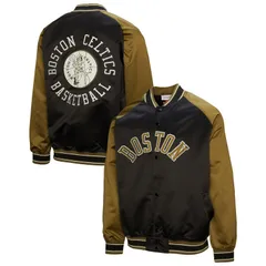 ミッチェルネス メンズ アウター ジャケット・ブルゾン サテン Mens Mitchell Ness OliveBlack Boston Celtics Clutch Satin Raglan Fulのサムネイル