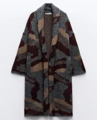 ZARA ザラ カーディガン/ボレロ USA M グレー ナイロン ウール・ニット カモフラージュ柄 ロング丈 長袖
