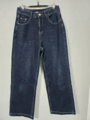 インディゴデニム ストレッチ ワイド ジーンパンツ S