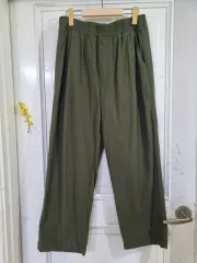 メンズ 夏 カーキ コットン ウエストゴム ストレートワイドパンツ 新品 ウエスト30まで