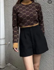 MURUA ムルーア ニット/セーター F ブラウン ナイロン ブランドロゴ その他総柄 ショート丈 長袖 クルーネック(丸首) タートルネック/ハイネック