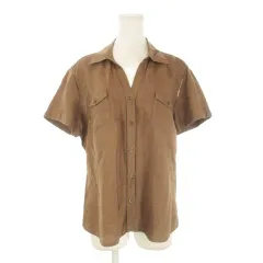 エディーバウアー EDDIE BAUER リネンシャツ ブラウス 麻 L PETITE 茶 ブラウン 半袖 開襟 はしごレース /CK41 ■GY58のサムネイル