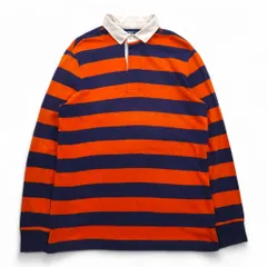 Polo by Ralph Lauren 90年代 ボーダー ラガーシャツ L オレンジ ネイビー CUSTOM FIT スモールポニー刺繍