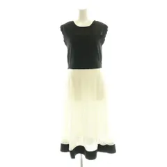 レッセパッセ LAISSE PASSE 透かし編フレアーニットワンピース 36 黒 ブラック 白 ホワイト ノースリーブ ラウンドネック /AG ■OS