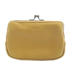 カンミ Kanmi レザー がま口 ポーチ ロゴ 黄色 イエロー