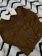 韓国L ZARA スウェード ツーポケット ジャケット/ブラウン