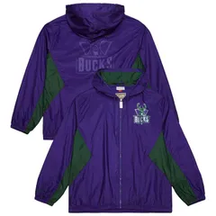 ミッチェルネス メンズ アウター ジャケット・ブルゾン Mens Mitchell Ness Purple Milwaukee Bucks Playmaker FullZip Hooded Windbのサムネイル