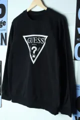 (L) GUESS ゲス スウェット Tシャツ ビックロゴ ブラック オールドスクール-1782A