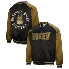 ミッチェルネス メンズ アウター ジャケット・ブルゾン サテン Mens Mitchell Ness Olive Milwaukee Bucks Clutch Satin Raglan FullSnaのサムネイル