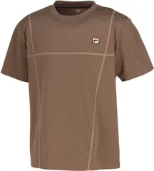 フィラ FILA テニス ゲームシャツ メンズ 男性 大人 半袖 Tシャツ トップス ウェア ロゴ ワンポイント デニム風 ステッチ 部活動 クラブ サークル スクール 練習 試合 大会  EM0274 06Z ブラウン