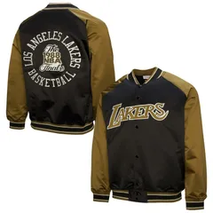 ミッチェルネス メンズ アウター ジャケット・ブルゾン サテン Mens Mitchell Ness Olive Los Angeles Lakers Clutch Satin Raglan Fullのサムネイル