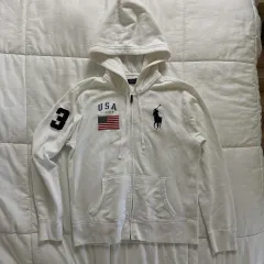 ポロラルフローレン ビックポニー USA 星条旗 フード ジップアップ 白