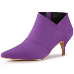 アレグラ ケー レディース シューズ ブーツ・レインブーツ カットアウト アンクル ヒール ALLEGRA K Womens Pointed Toe Kitten Heel Cutout Ankle Boots Purple パープル