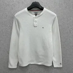 90 トミーヒルフィガー メンズ ヘンリーネック ワッフル ロングスリーブ 長袖 Tシャツ