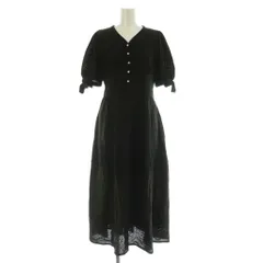 トッコ TOCCO 袖口リボン付きパール釦コットンレースワンピース ロング 五分袖 M ブラック /MY ■OS