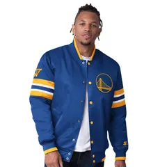 スターター メンズ アウター ジャケット・ブルゾン サテン Menstarteroyal Golden State Warriorscout Varsity Satin FullSnap Jacket War Blue ブルー